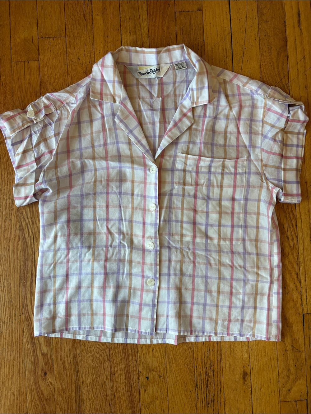 Diane Von Furstenberg White Button-Down Shirt with Pink & Lavender Plaid